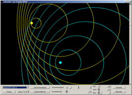 Screenshot des Programms Doppler (zwei Objekte)